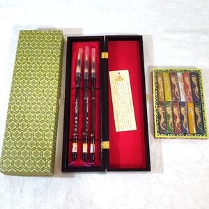 Vintage Chinese Calligraphy 3 Brush Set & 12-Piece Set of Inks New Without Tags